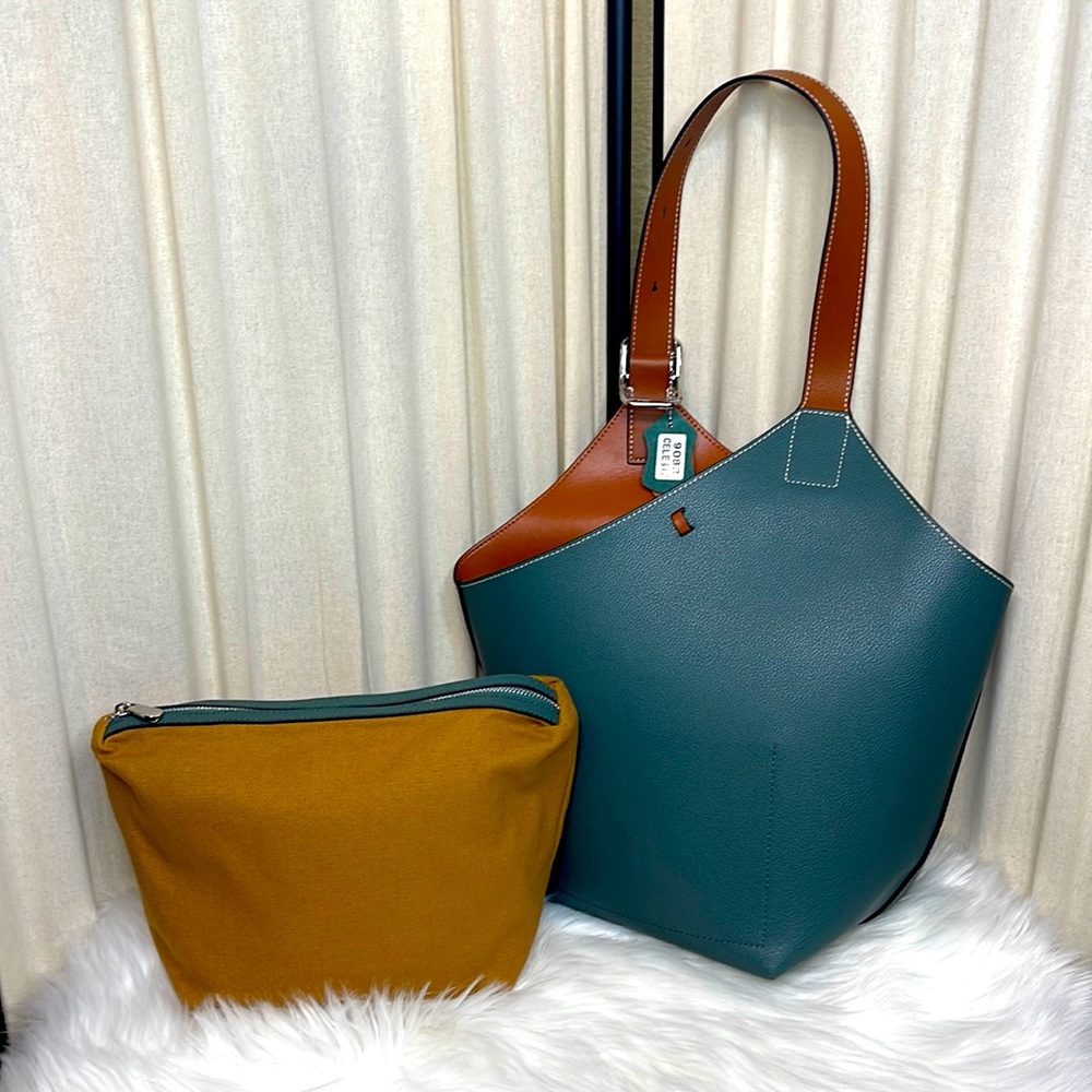 NEW! LEATHER SHOULD BAG WITH COSMETIC BAG ‘CELESTE’
